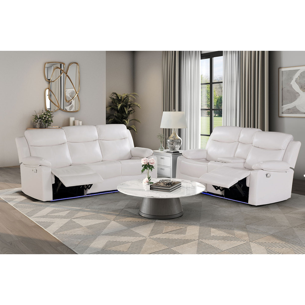 Blanche - Reclining Set With LED Lights, Speaker