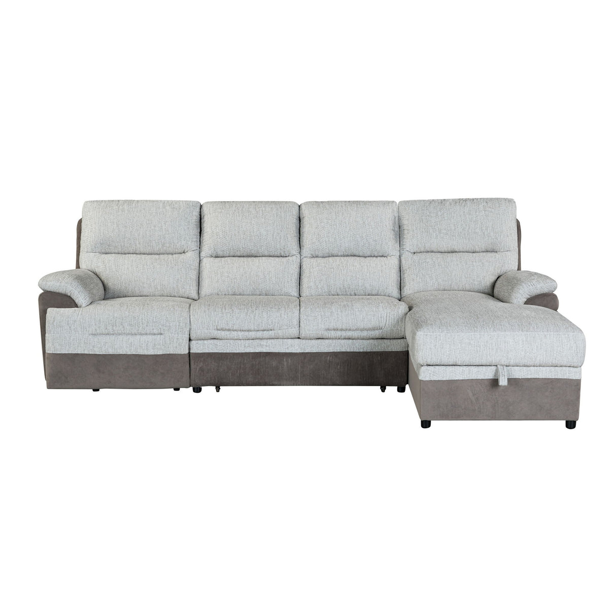 Kia - Sectional With Power And USB - Beige / Brown