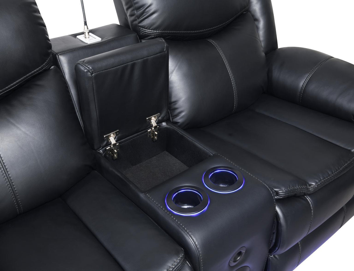 U100 - Power Reclining Loveseat With LED Light & Speaker - Black