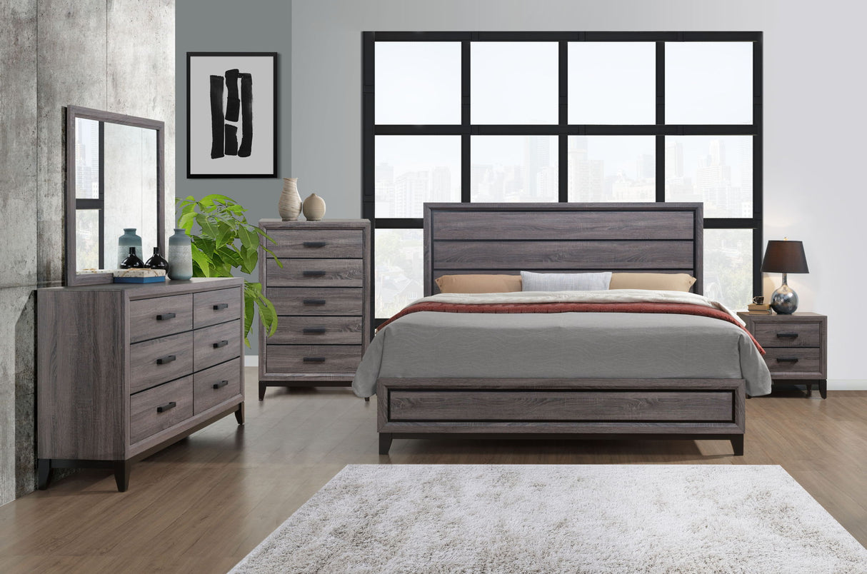 Kate - 6 Piece Queen Bedroom Set (Bed, Dresser, Mirror, Chest, 2 Nightstands) - Foil Gray