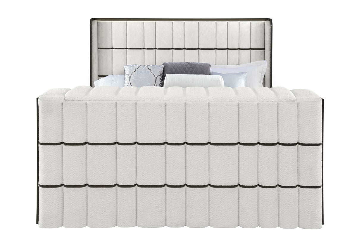 Isabella - King Upholstered Bed With LED, TV Lift, Bluetooth Speaker And Firpeplace Crystal - Black / White