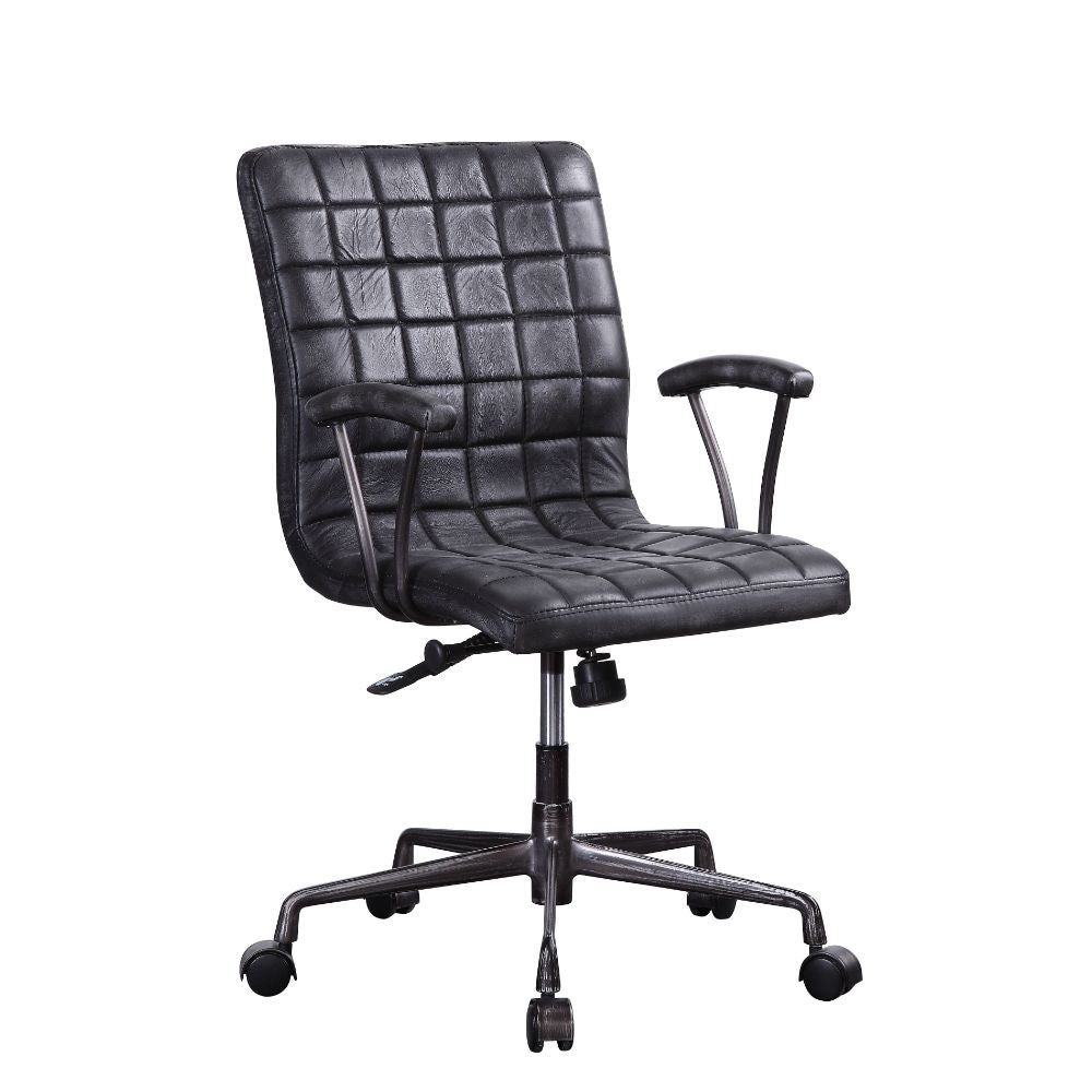 Barack - Office Chair - Vintage Black Top Grain Leather & Aluminum