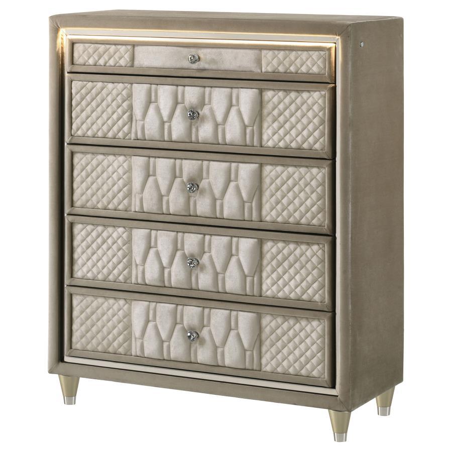 Lorient - 5-Drawer LED Chest Of Drawers - Ivory And Camel