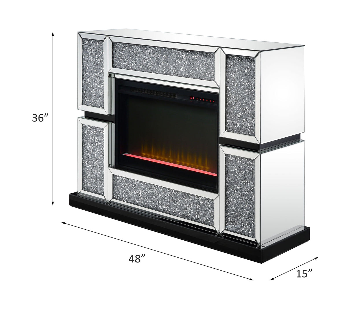 Noralie - 48" X 15" Fireplace - Mirrored & Faux Diamonds