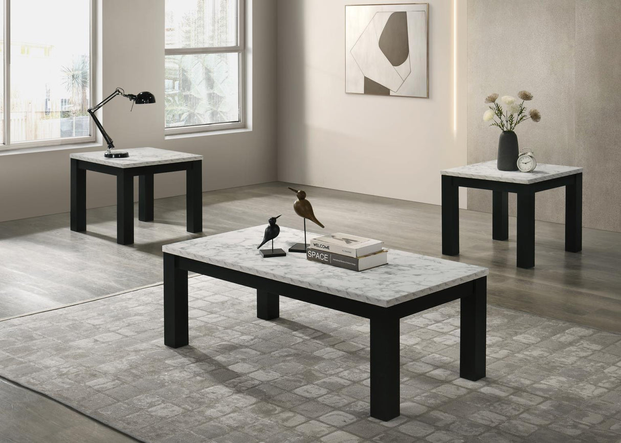T231 - Melamine Top 3 Piece Table Set (Coffee And 2 End Tables) - Black / White