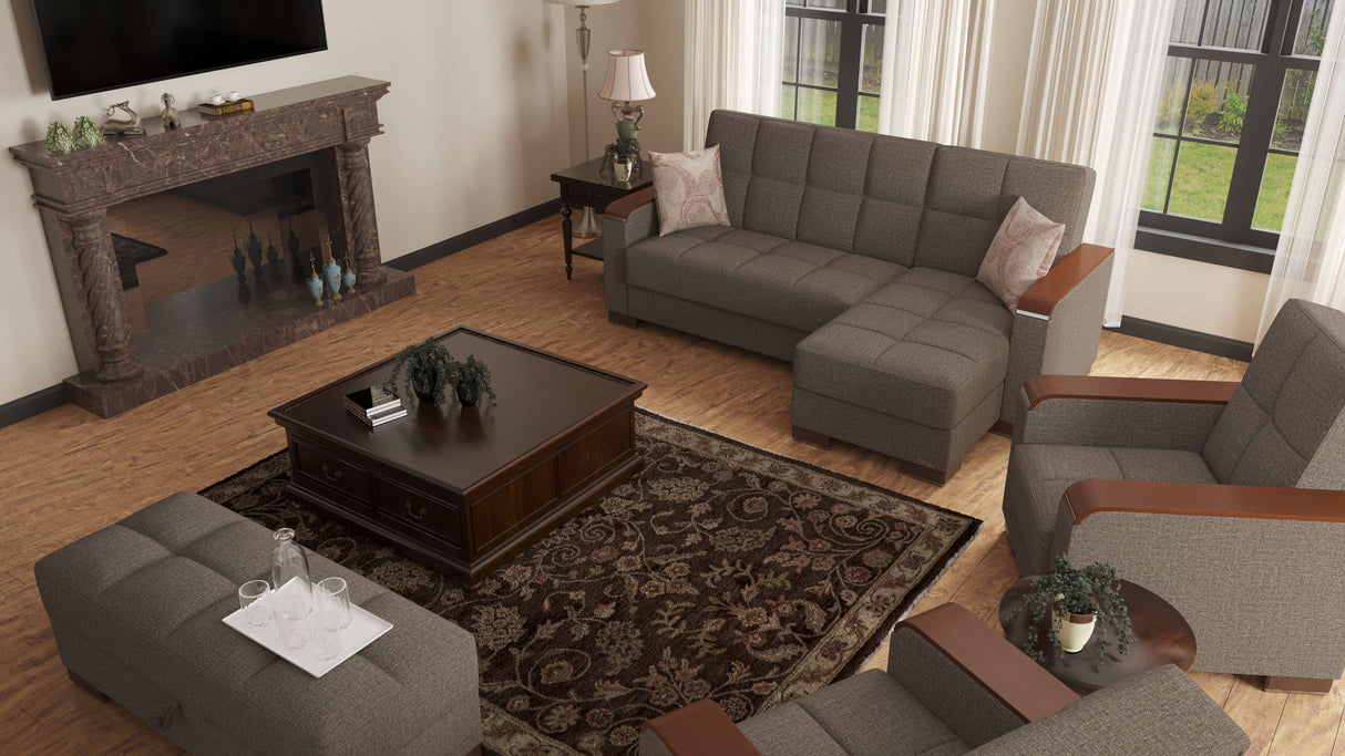 Ottomanson Armada X - Upholstered Convertible Wood Trimmed Ottoman With Storage - Polyester