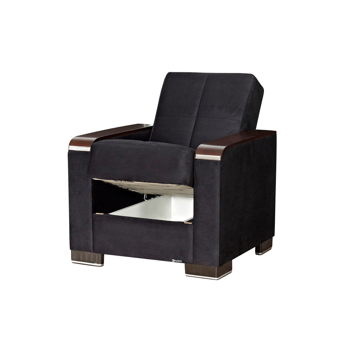 Ottomanson Armada X - Upholstered Convertible Wood Trimmed Armchair With Storage - Microfiber