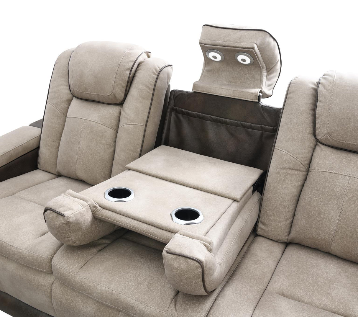 U78 - Power Reclining Loveseat With Power Headrest, Storage Arms / USB And Wireless Charger Chair - Sand / Brown