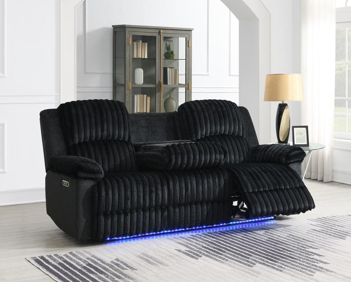 U161 - Corduroy Power LED Reclining Sofa - Black