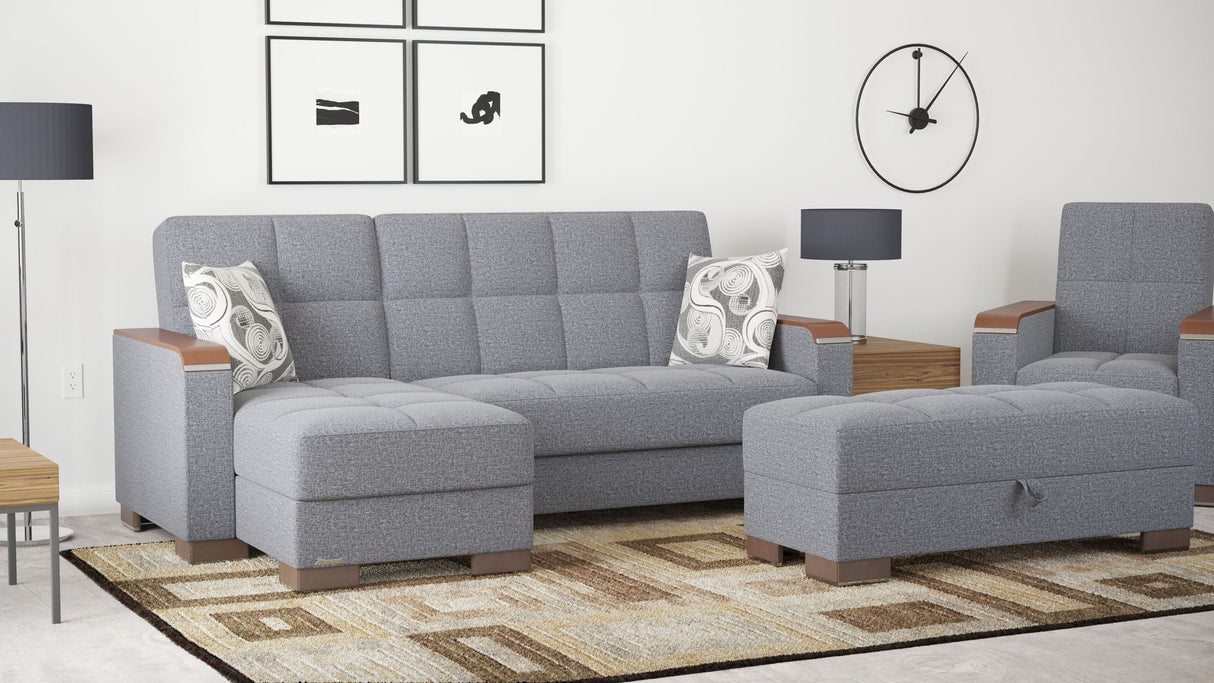 Ottomanson Armada X - Upholstered Convertible Wood Trimmed Ottoman With Storage - Polyester