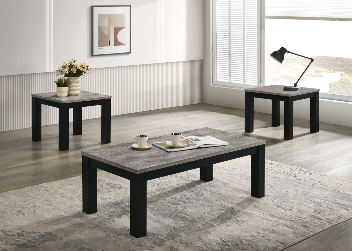 T232 - Melamine Top 3 Piece Table Set (Coffee And 2 End Tables) - Black / Gray