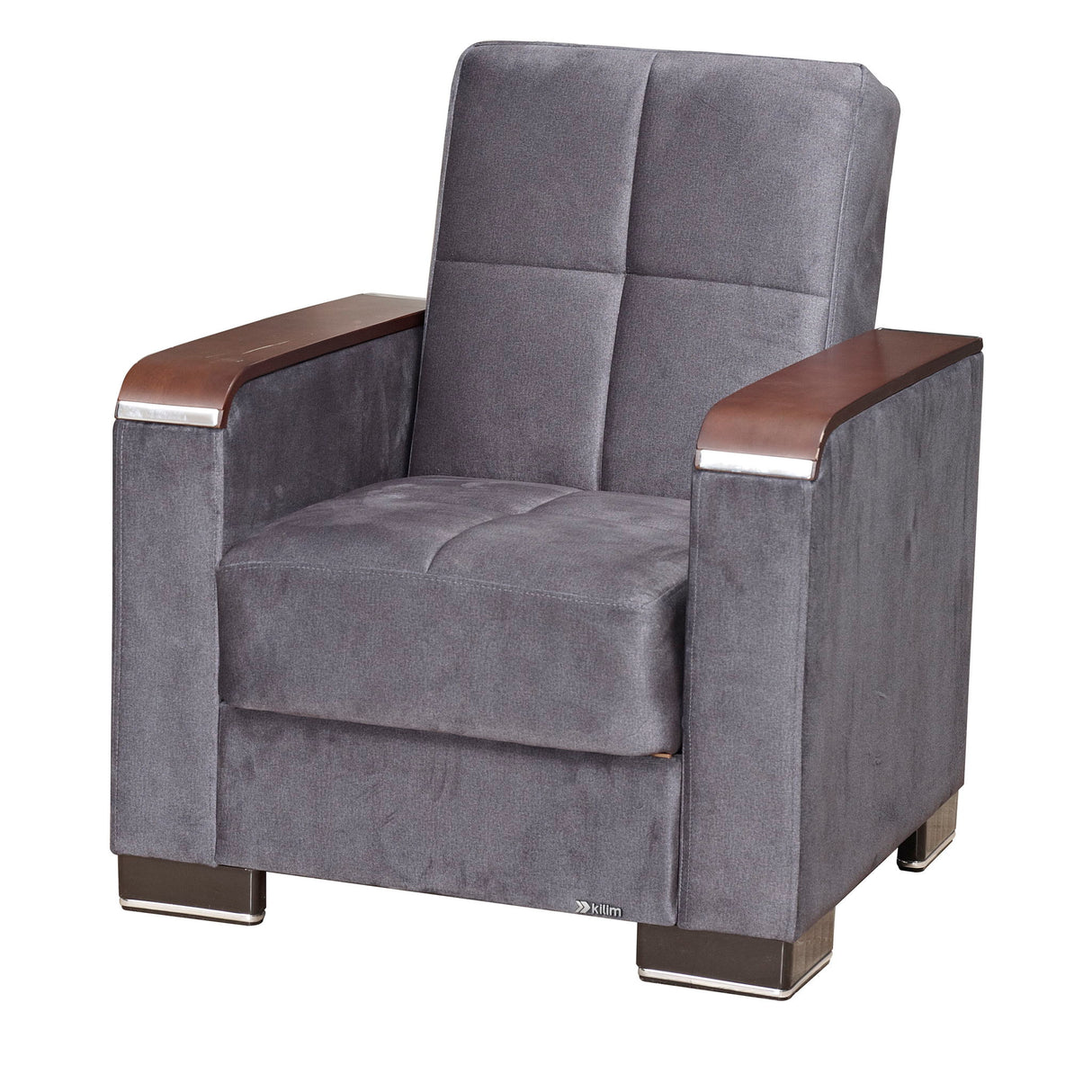 Ottomanson Armada X - Upholstered Convertible Wood Trimmed Armchair With Storage - Microfiber