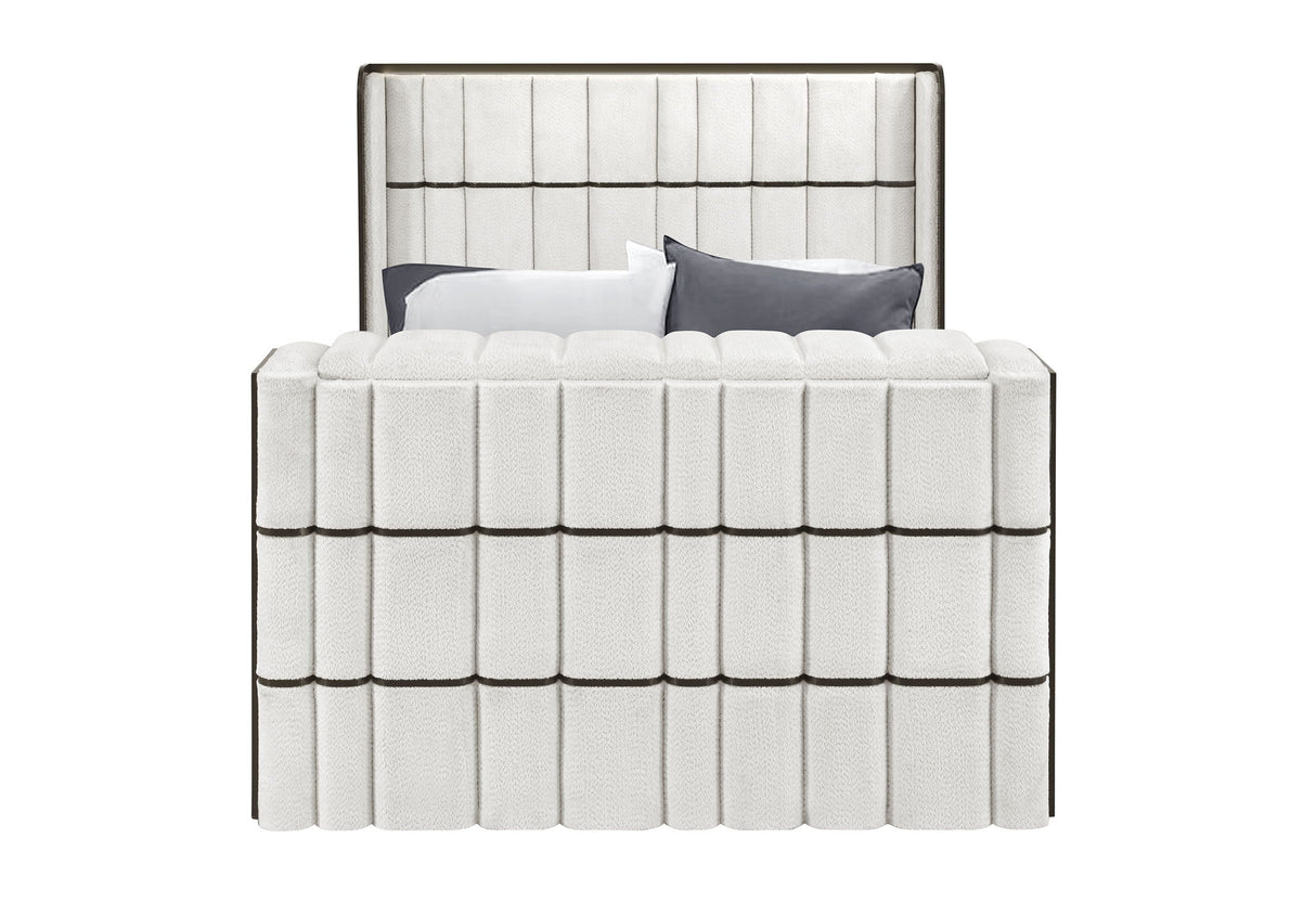 Isabella - Queen Upholstered Bed With LED, TV Lift, Bluetooth Speaker And Firpeplace Crystal - Black / White