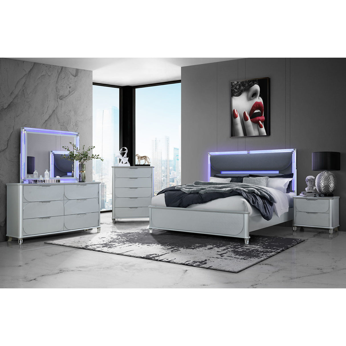Laura - Nightstand With Sleek Frame And Fronts - Silver