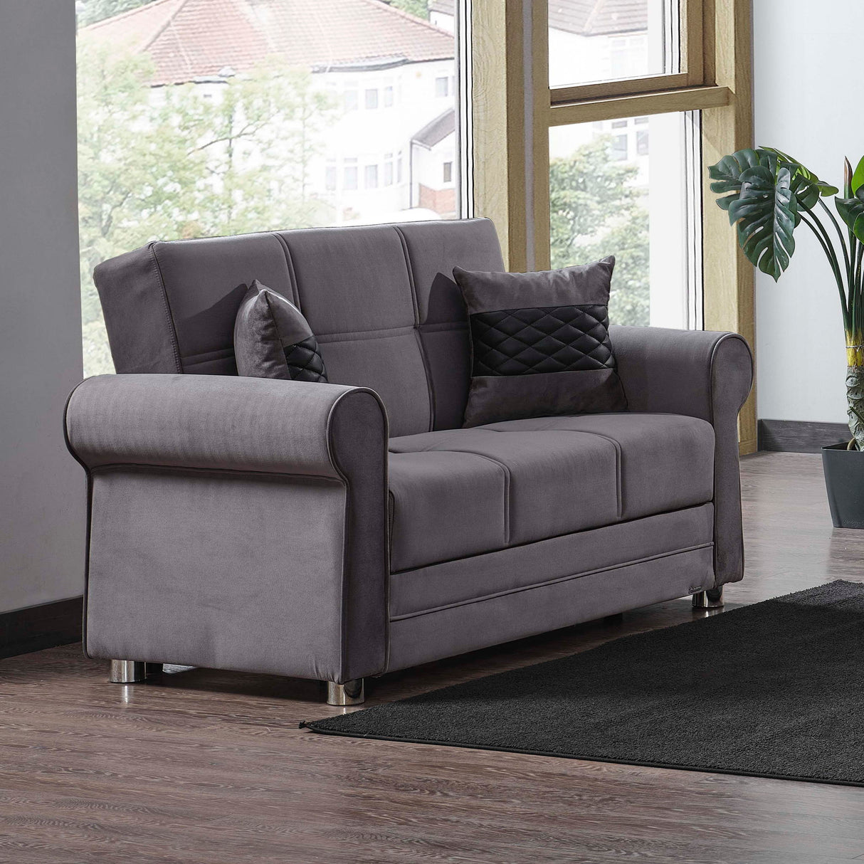 Ottomanson Sara - Upholstered Convertible Loveseat With Storage - Gray