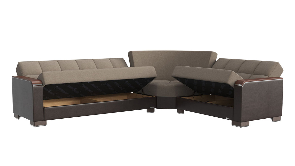 Ottomanson Armada X - Upholstered Convertible Wood Trimmed Sectional With Storage