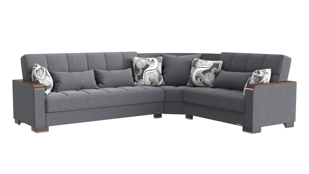 Ottomanson Armada X - Upholstered Convertible Wood Trimmed Sectional With Storage - Polyester