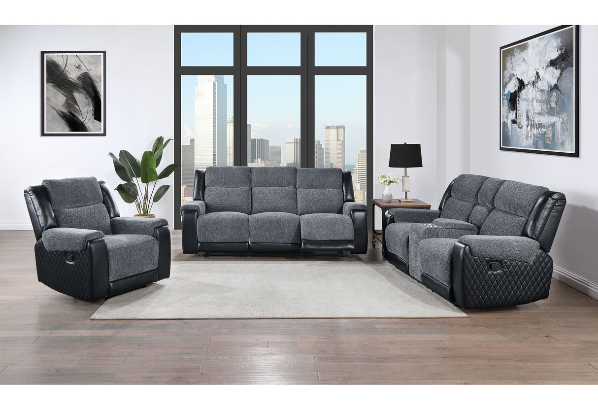 U5914 - 3 Piece Living Room Set (Reclining Sofa / Console Reclining Loveseat / Recliner) - Gray / Black