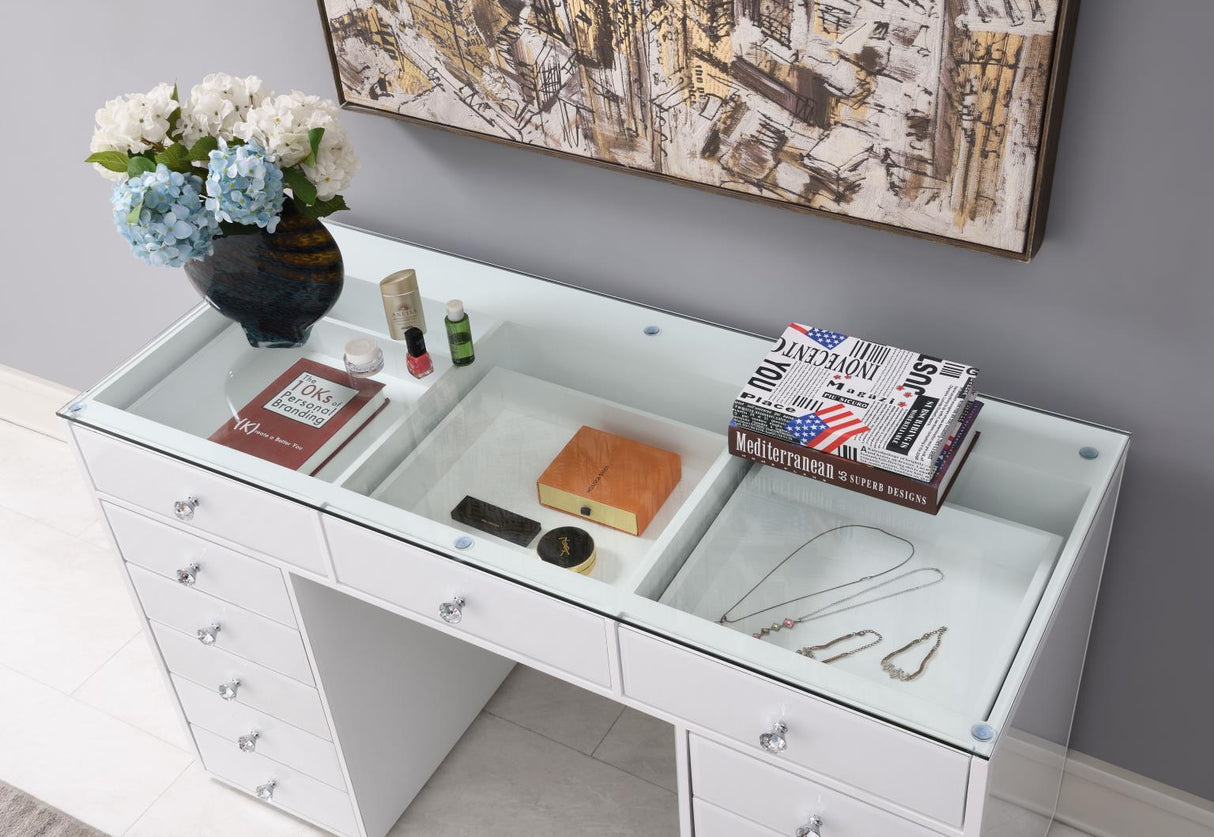 G-315 - Glamour Vanity Set (MDF Dresser + Mirror Bluetooth Speaker With Lights) - White