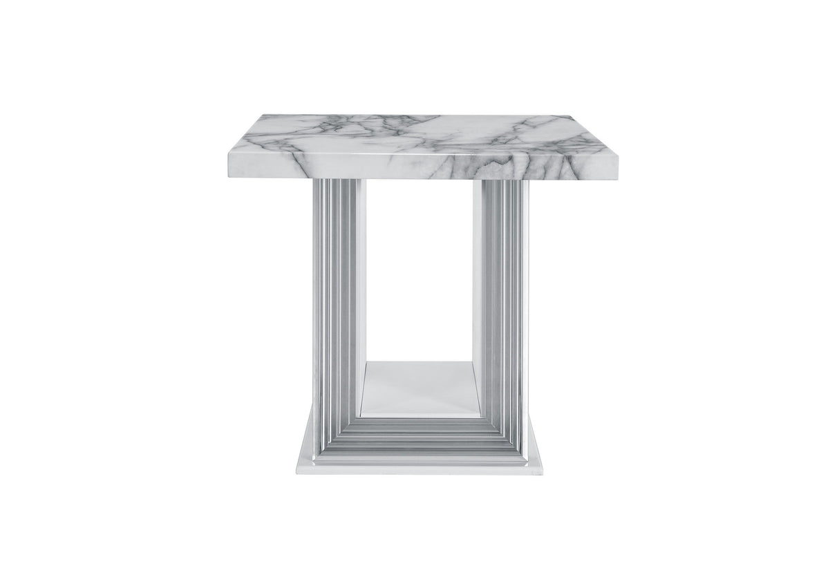 Ylime - Marble End Table - Light Gray / White