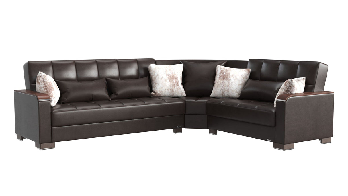 Ottomanson Armada X - Upholstered Convertible Wood Trimmed Sectional With Storage