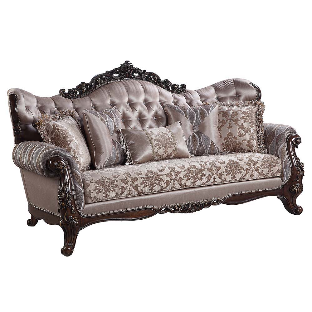 Benbek - Sofa With 5 Pillows - Fabric & Antique Oak