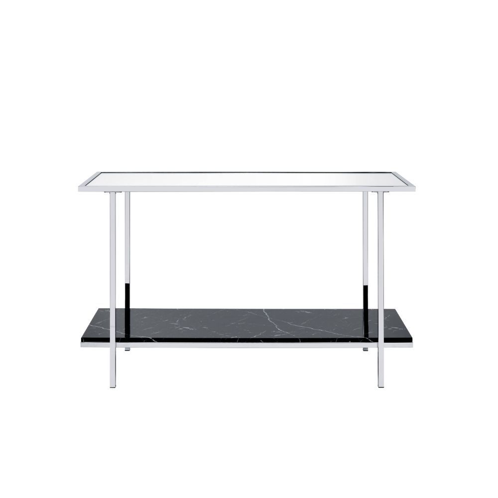 Angwin - Console Table - Mirrored, Faux Marble Top & Chrome