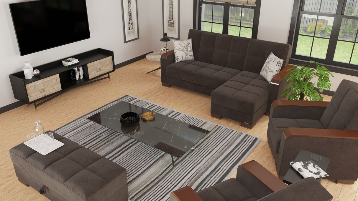 Ottomanson Armada X - Upholstered Convertible Wood Trimmed Ottoman With Storage - Microfiber