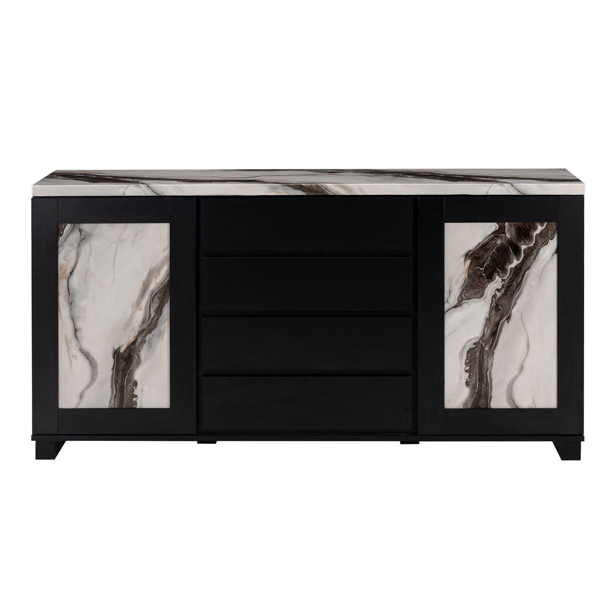 Stacey - Buffet With Storage Drawers And Marble Detailing - Black / Marble