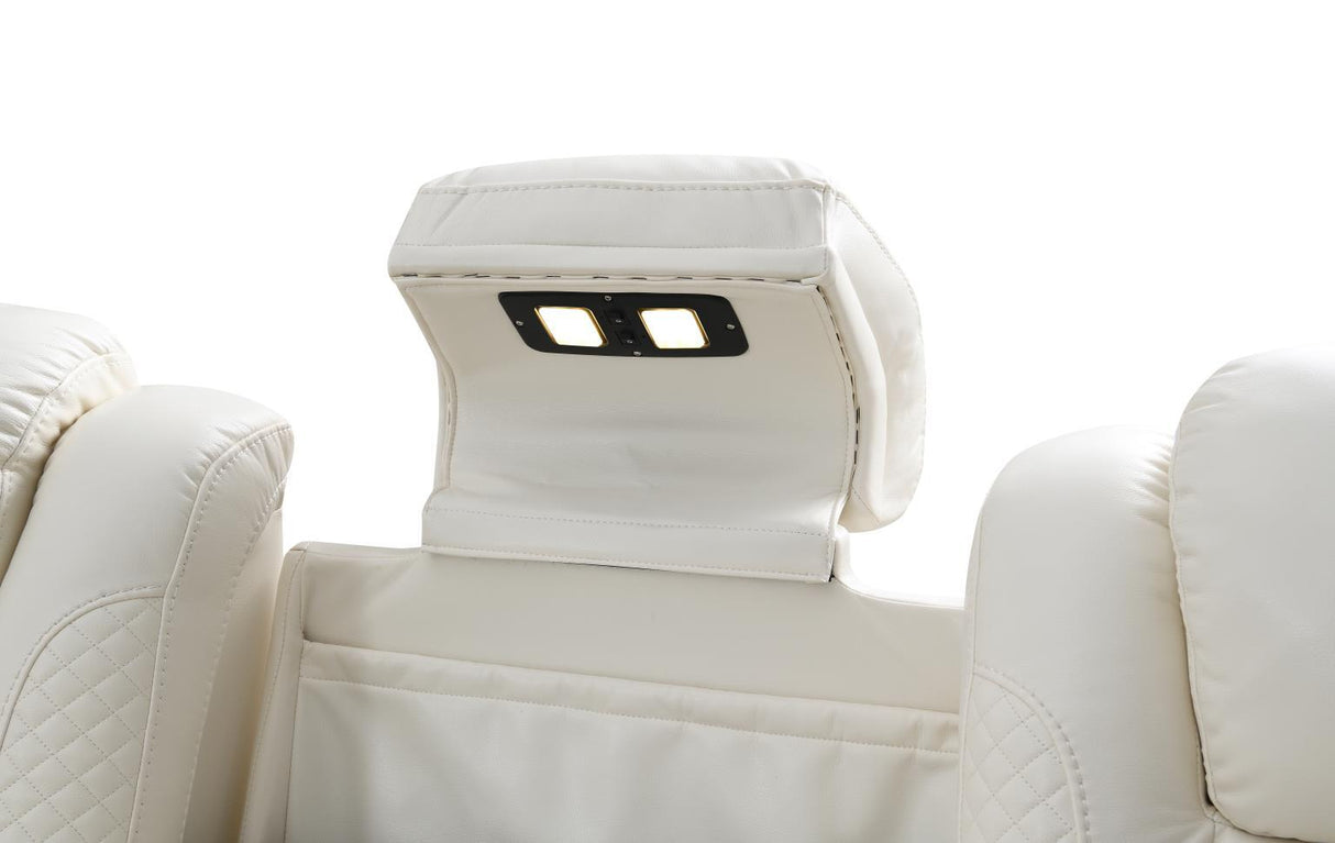 U94 - LED Power Reclining With Power Headrest, And Drop Down Table Sofa - White