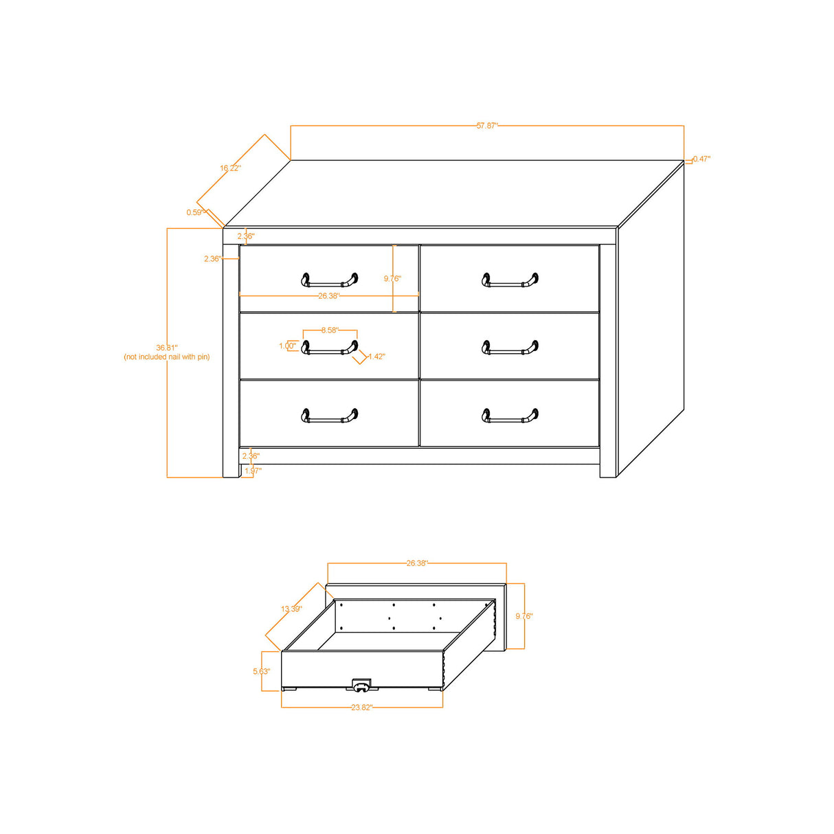 Monica - Dresser With Spacious Drawers Bar Handles - Dark Oak