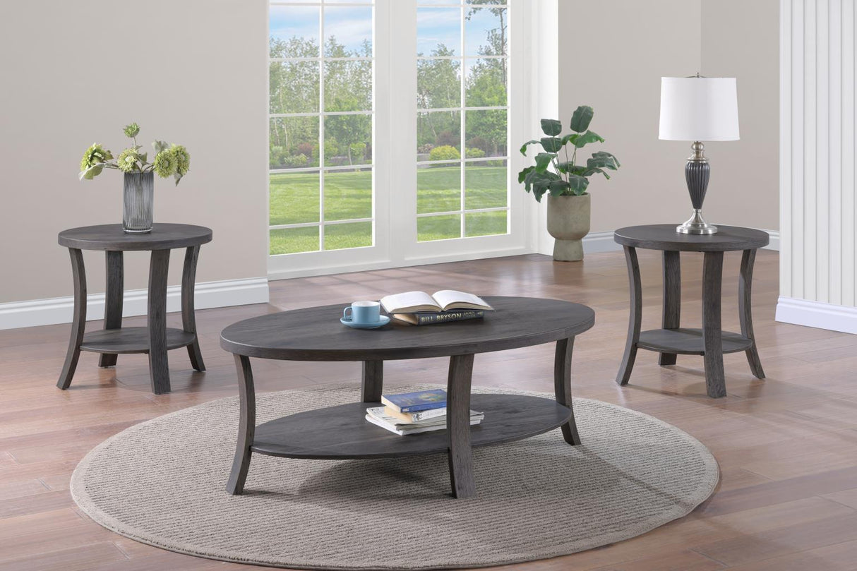 T177 - Coffee Table & 2 Round End Tables - Dark Brown