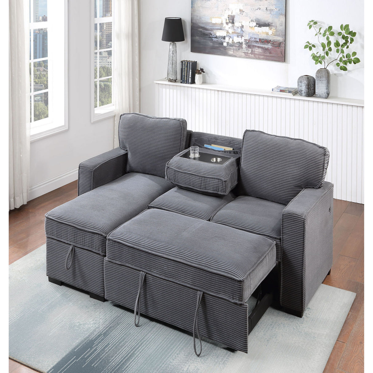 Territory - Pull Out Sofa Bed With Design - Dark Gray