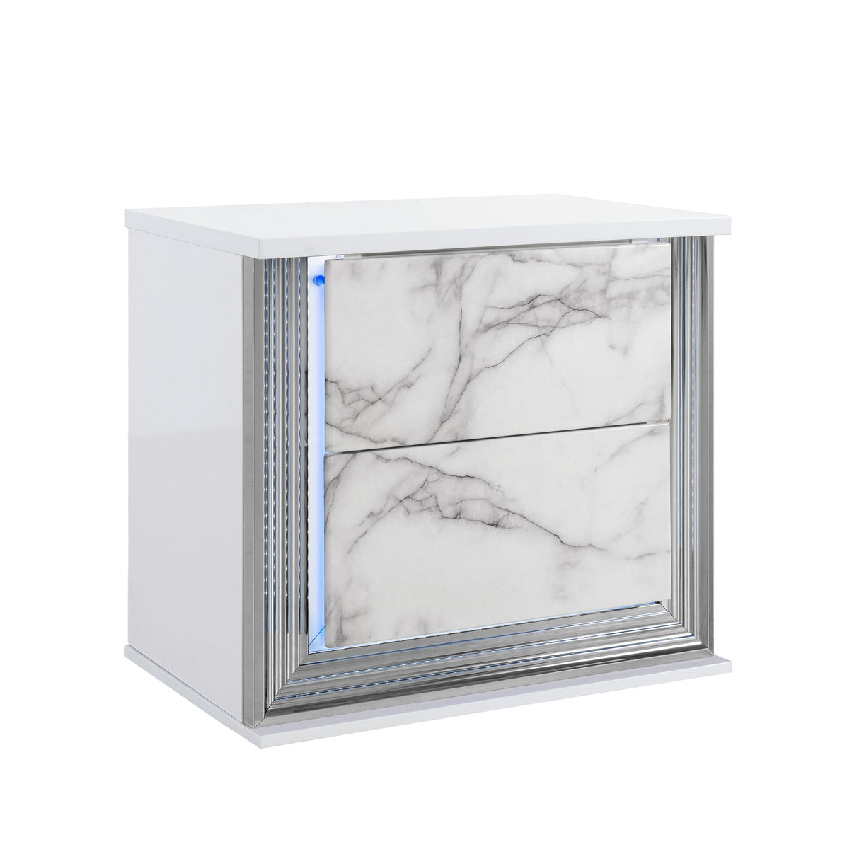 Moon - Marble Nightstand With LED - White