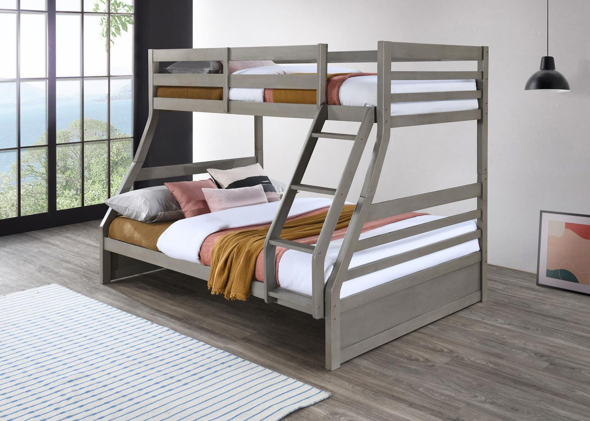 S090 - Twin / Full Bunk Bed - Light Gray