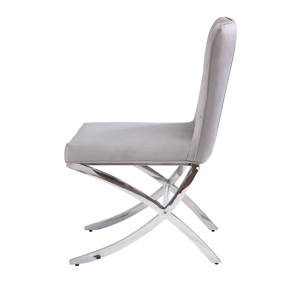 Daire - Side Chair (Set of 2) - Light Gray Velvet & Chrome