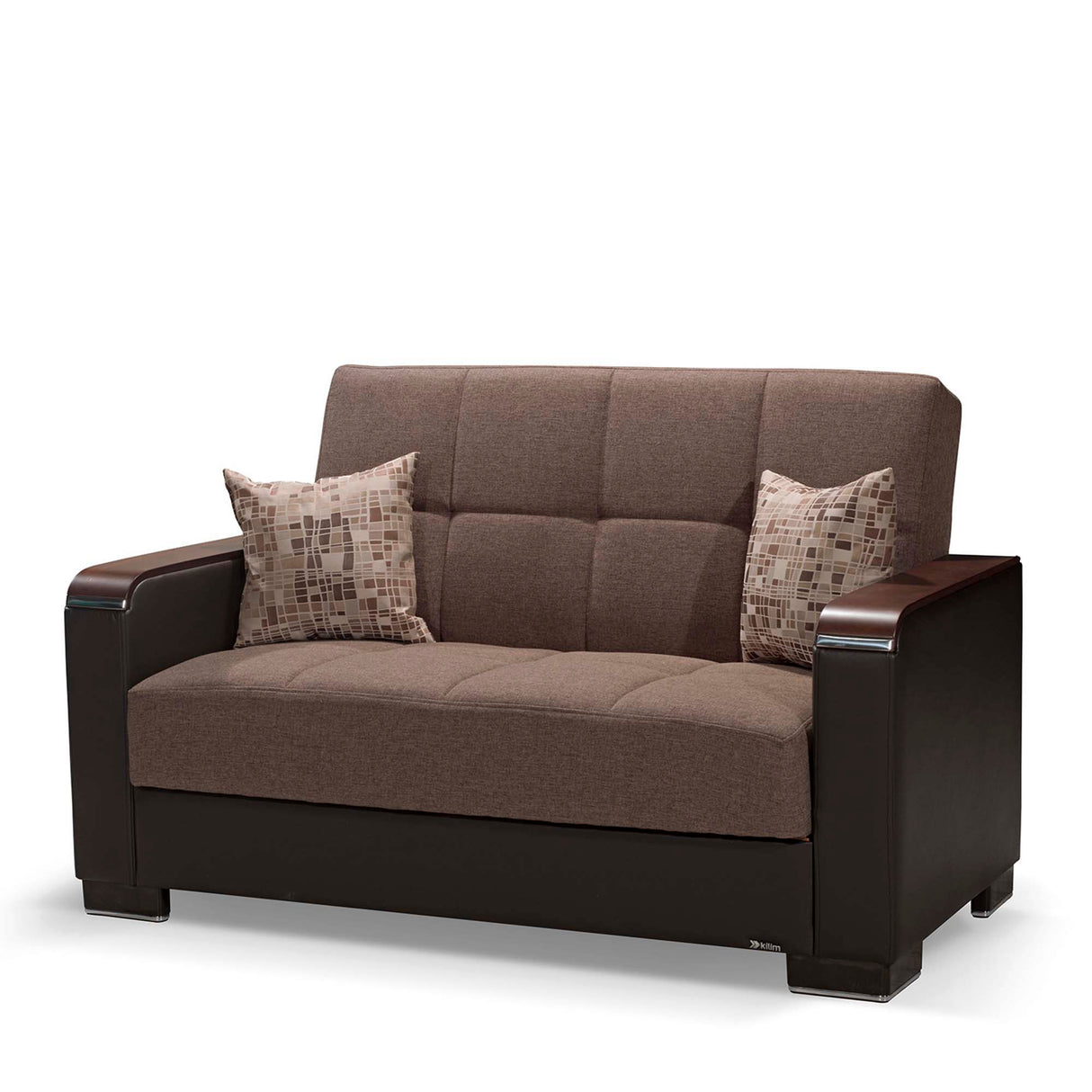 Ottomanson Armada X - Upholstered Convertible Wood Trimmed Loveseat With Storage - Brown PU Polyester