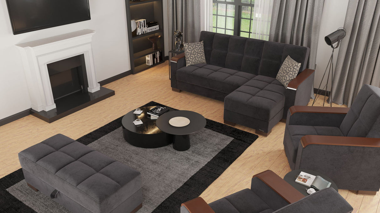 Ottomanson Armada X - Upholstered Convertible Wood Trimmed Ottoman With Storage - Microfiber