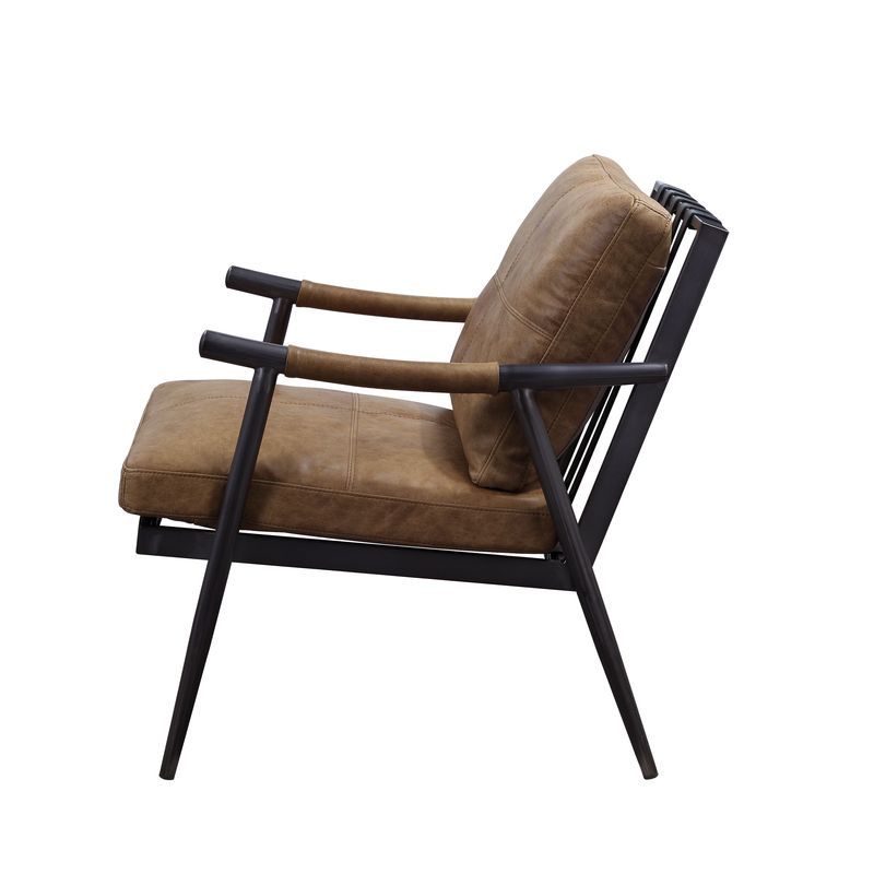 Anzan - Accent Chair - Berham Chestnut Top Grain Leather & Matt Iron