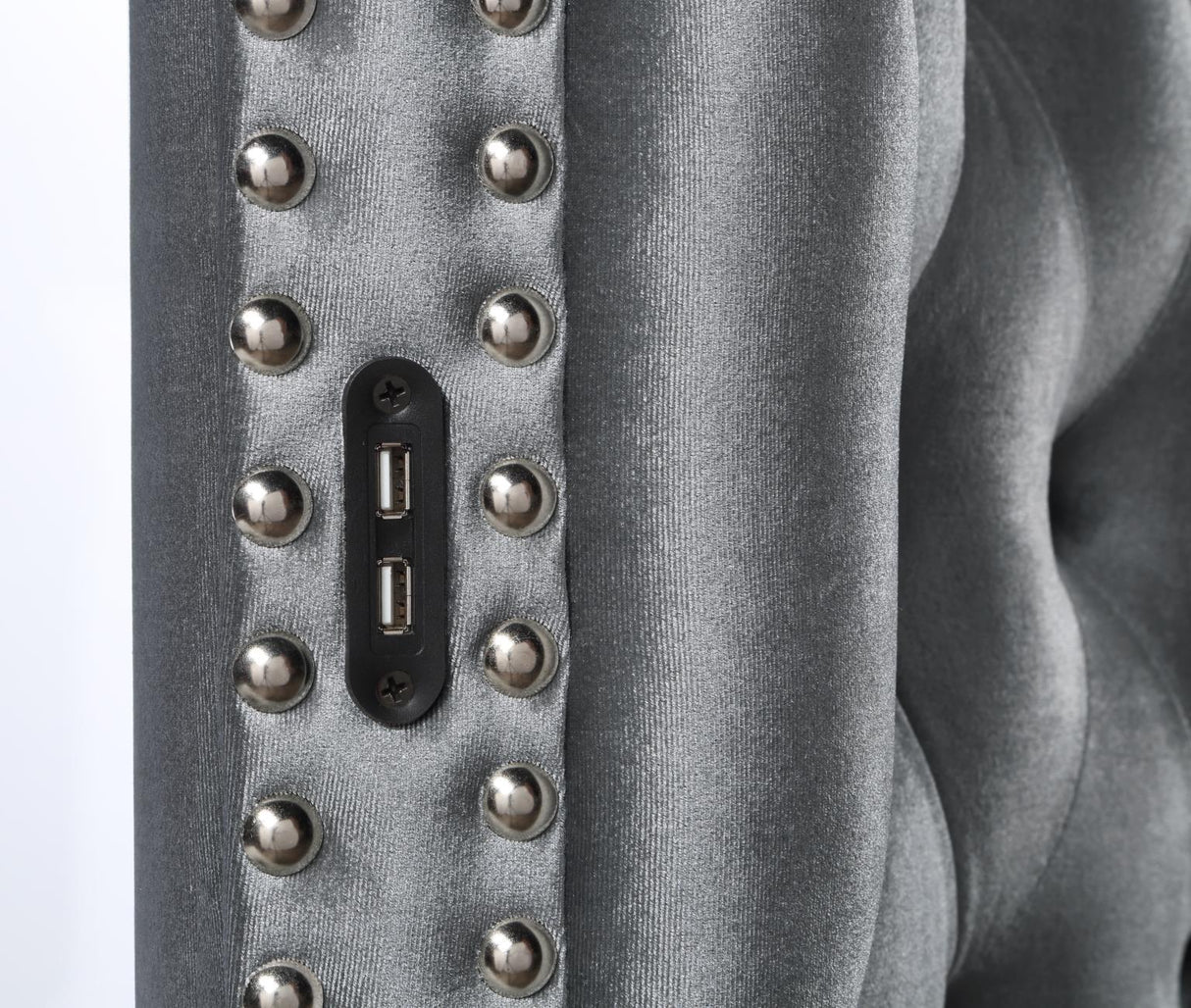 B546 - Velvet Queen Bed With Bluetooth Speaker & USB - Gray