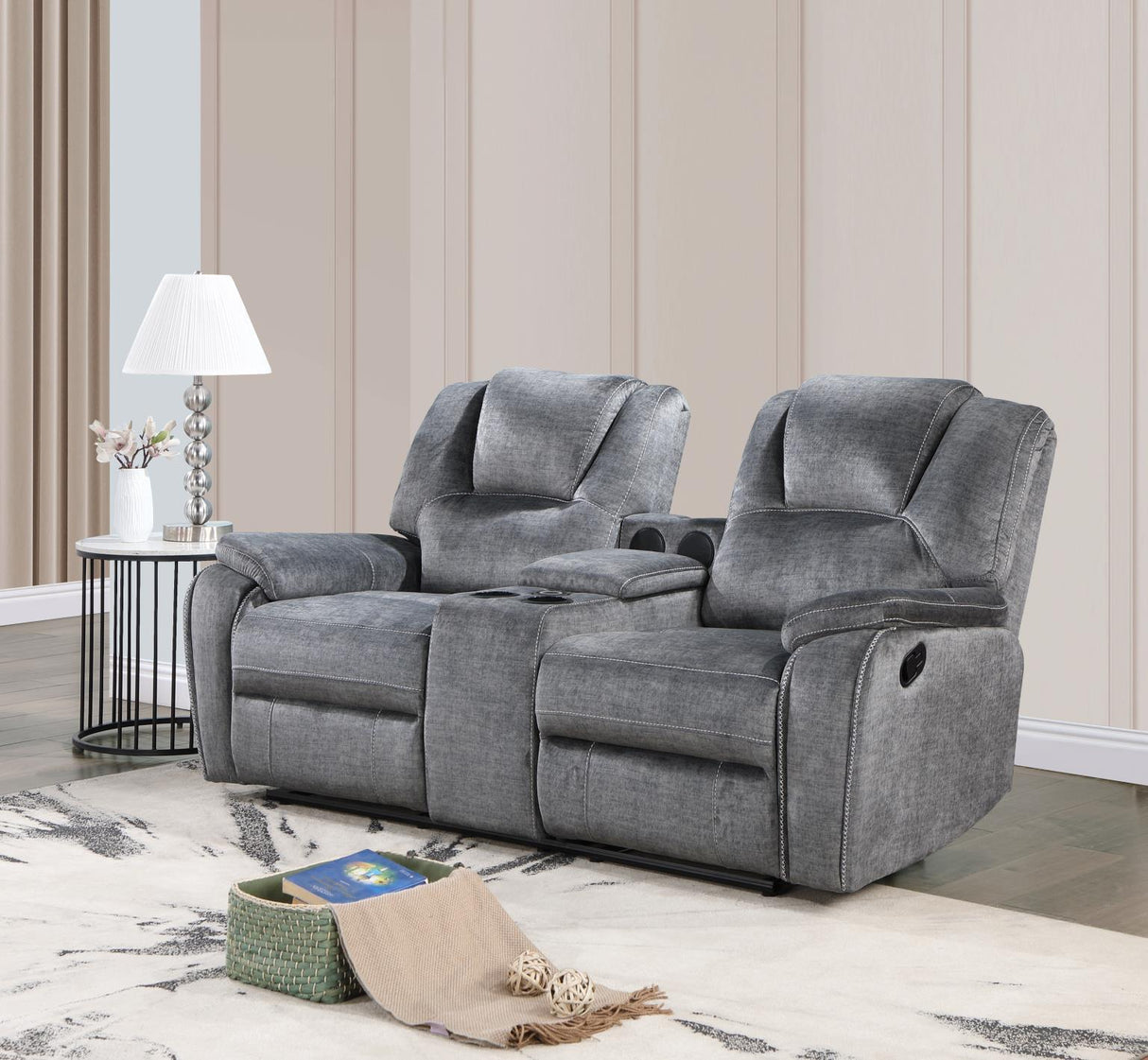 U121 - Motion Loveseat With Bluetooth Speaker, Wireless Charger - Gray
