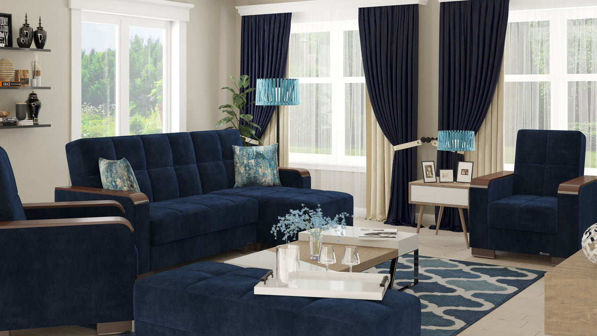 Ottomanson Armada X - Upholstered Convertible Wood Trimmed Ottoman With Storage - Microfiber