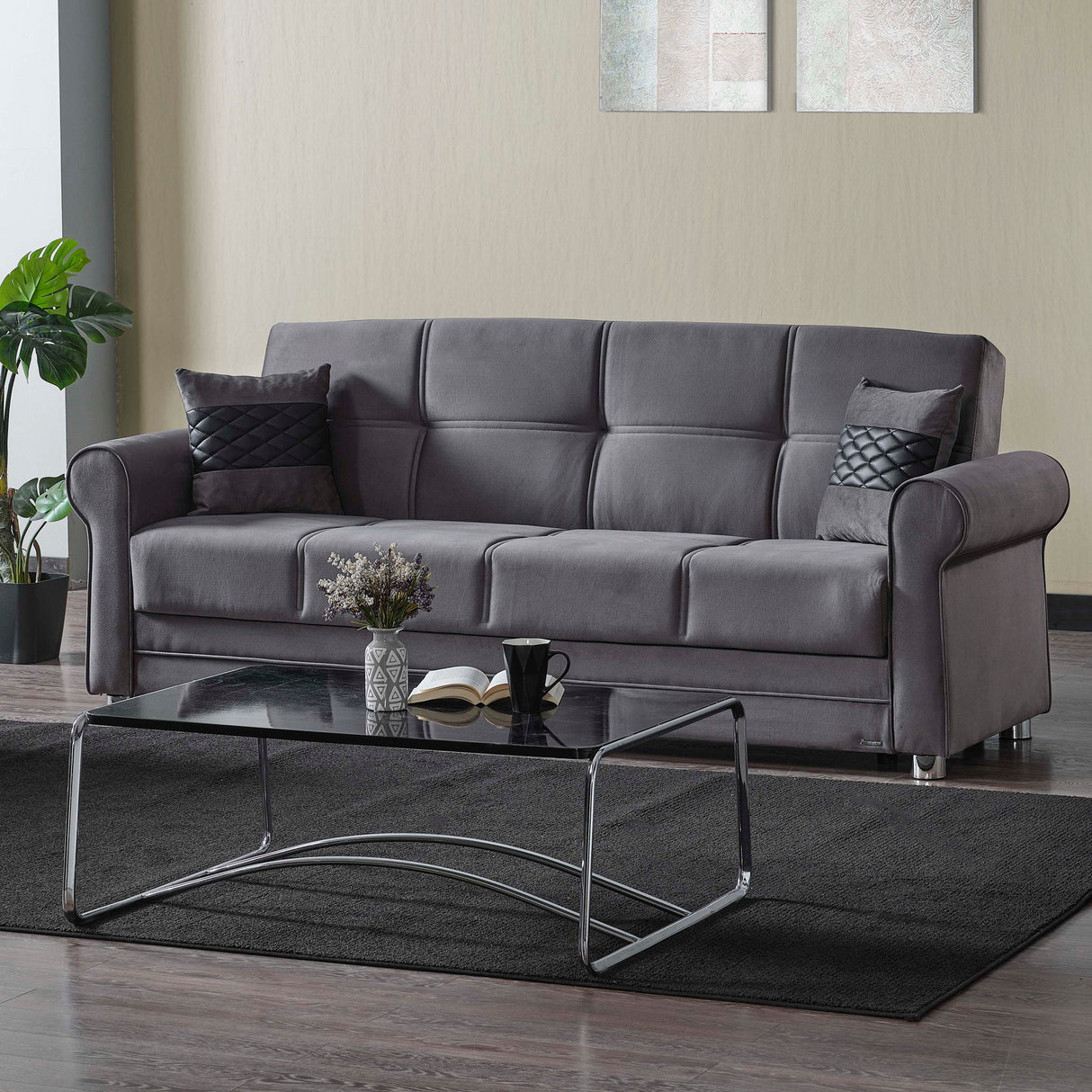 Ottomanson Sara - Upholstered Convertible Sofabed With Storage - Gray