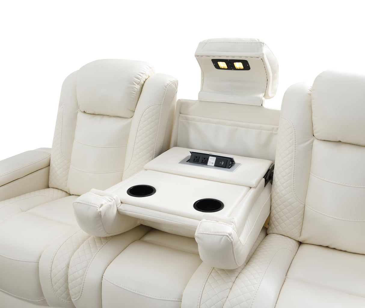 U94 - LED Power Reclining With Power Headrest, And Drop Down Table Sofa - White