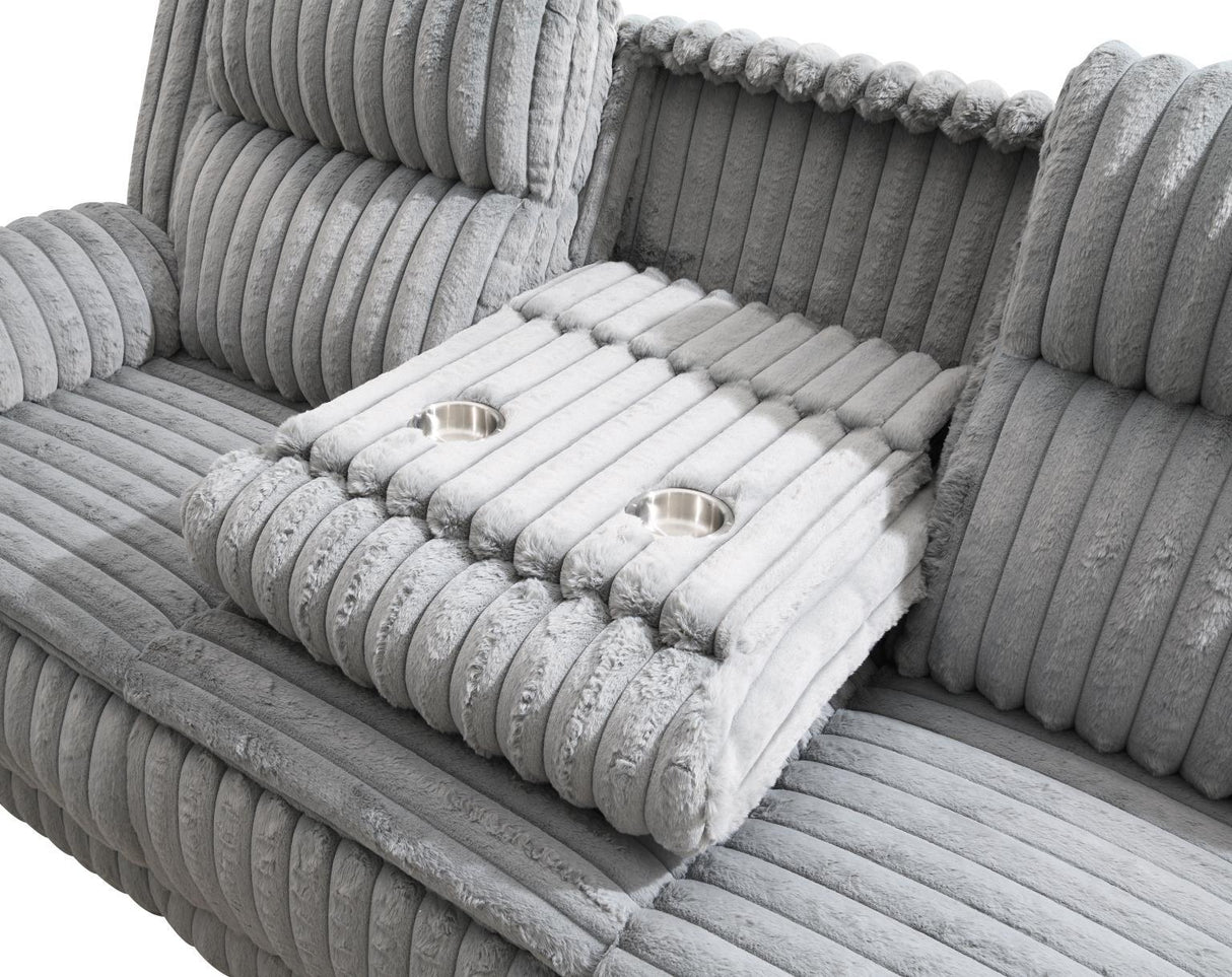 U113 - Corduroy Motion Sofa With Dropdown - Gray