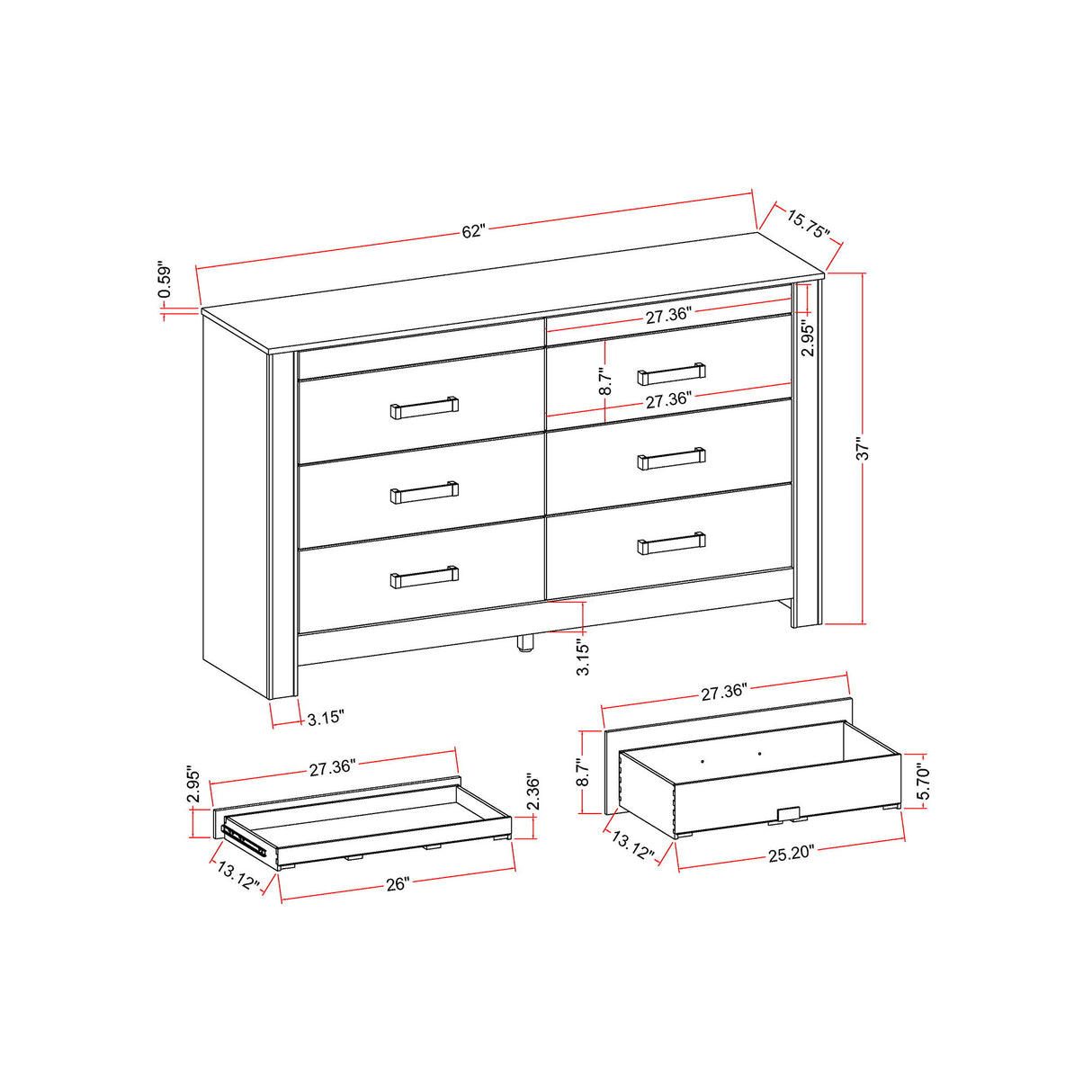 Lorenzo - Dresser With Hidden Jewelry Compartment And Bar Handles In - Silver