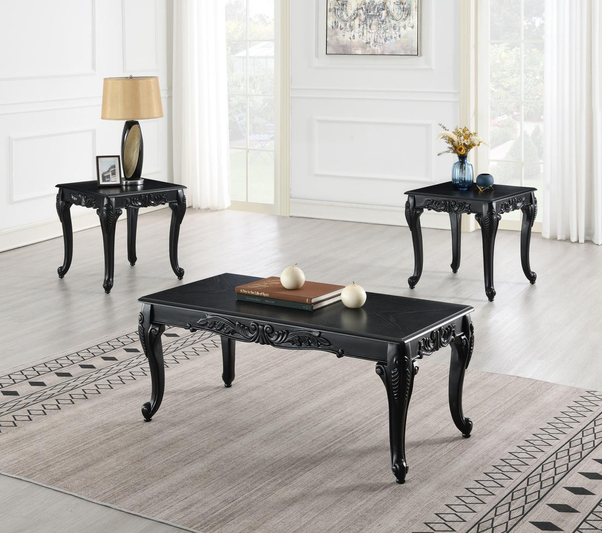 T208 - Coffee Table & 2 End Tables - Black