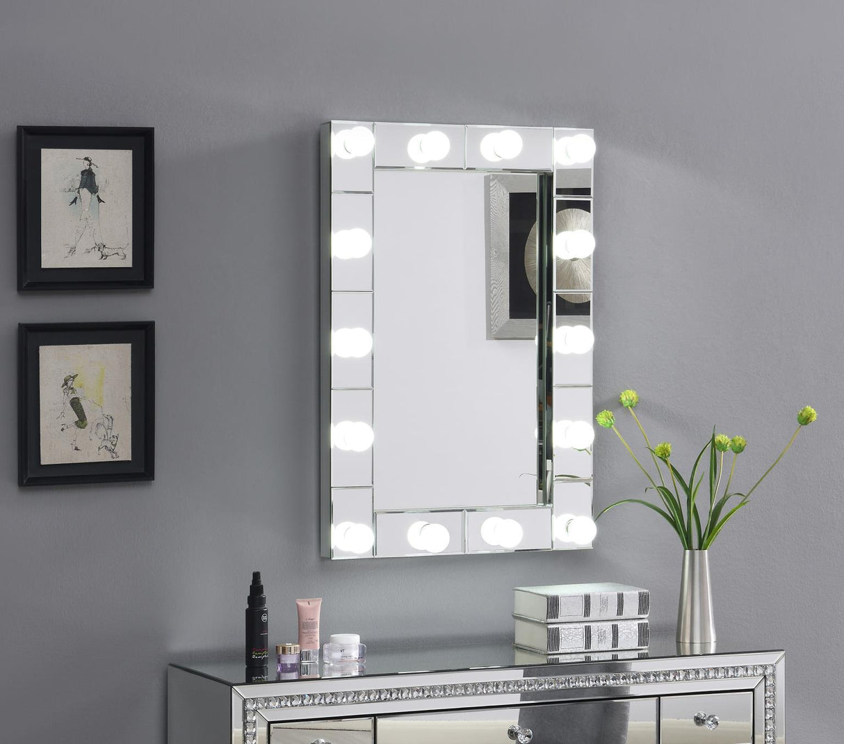 G-402-WM - Glamour LED Wall Decor Mirror - Pearl Silver