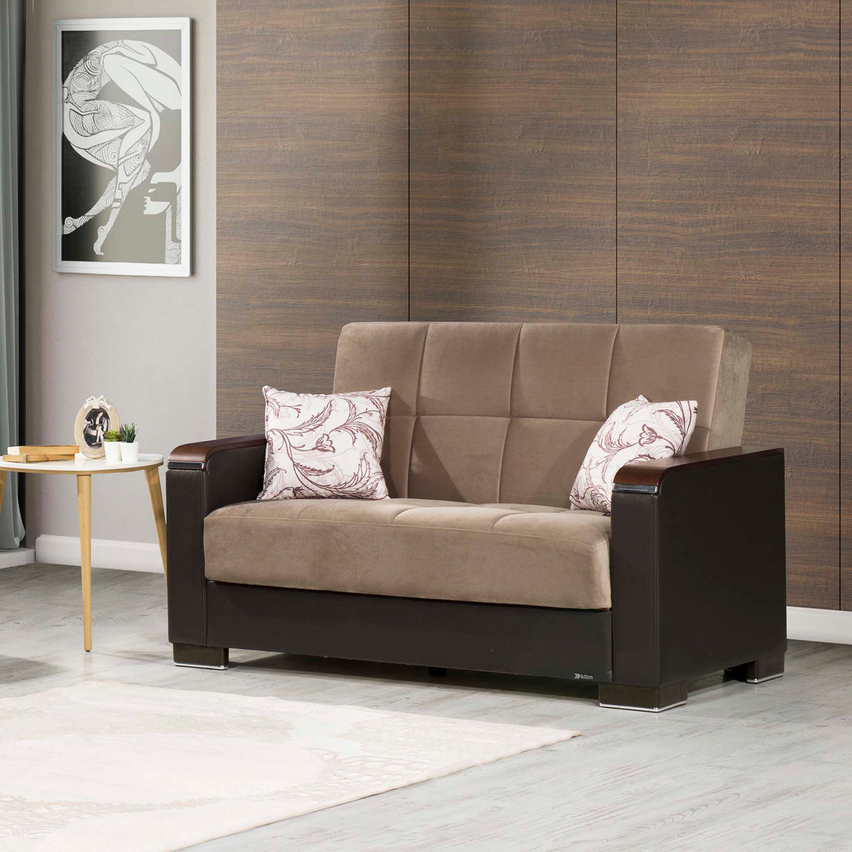 Ottomanson Armada X - Upholstered Convertible Wood Trimmed Loveseat With Storage