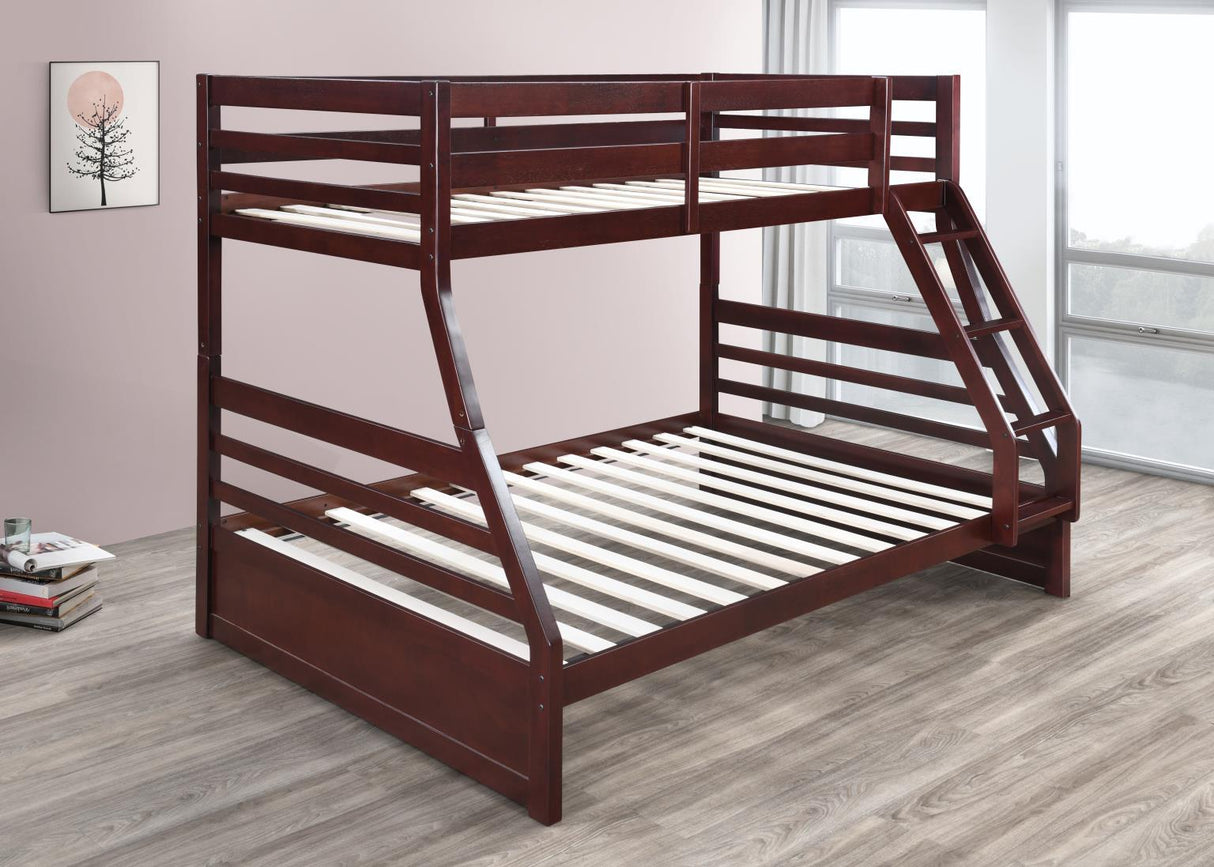 S091 - Twin / Full Bunk Bed - Dark Brown - Brown